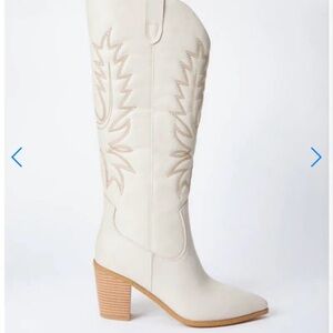 JustFab Cream Heeled Western Boots